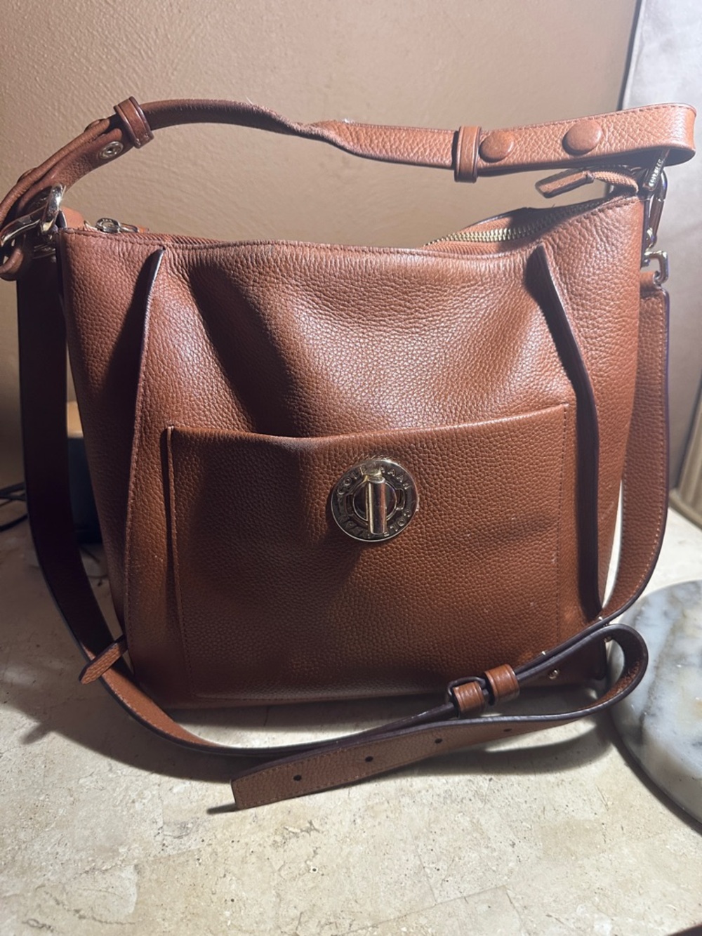 Cole Haan Chestnut Brown Pebbled Leather Shoulder Bag